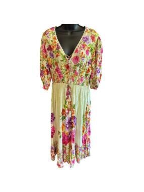 R48 NWT Anthropologie 1XL Me 2 Magic Maxi Dress Lime Green Floral Boho R0000048